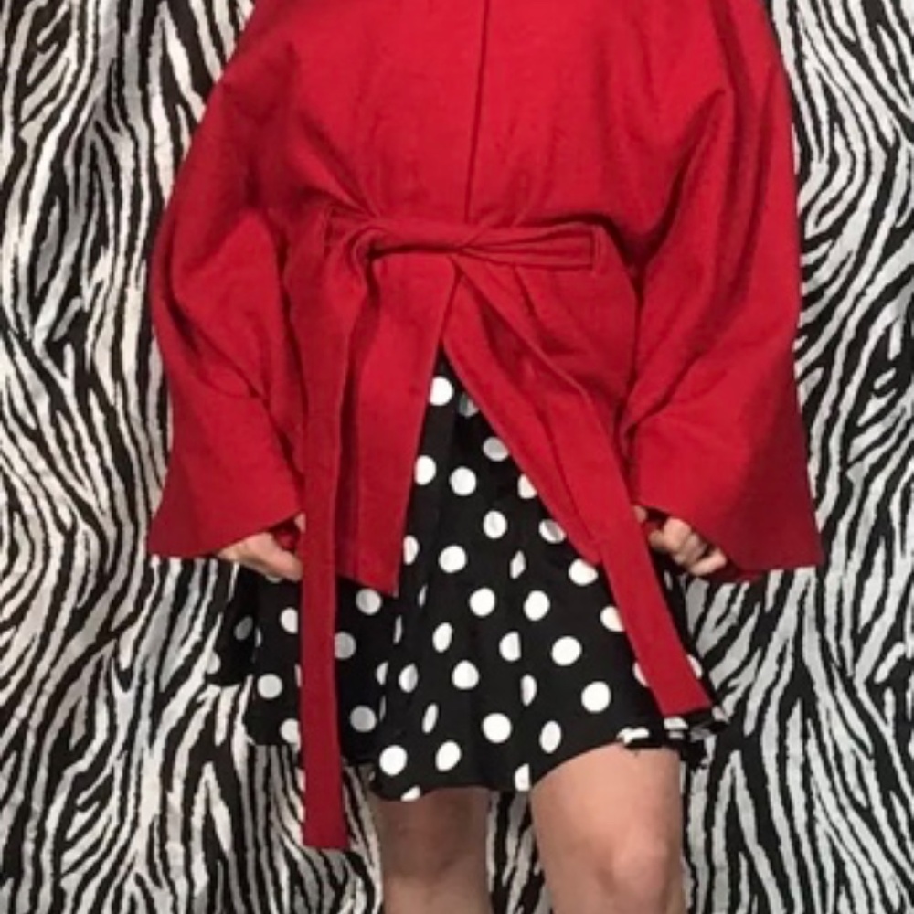 Cami 90s Vintage Wool Blend Red Cape Coat/Jacket Chic Retro Office Size Small - Picture 2 of 10
